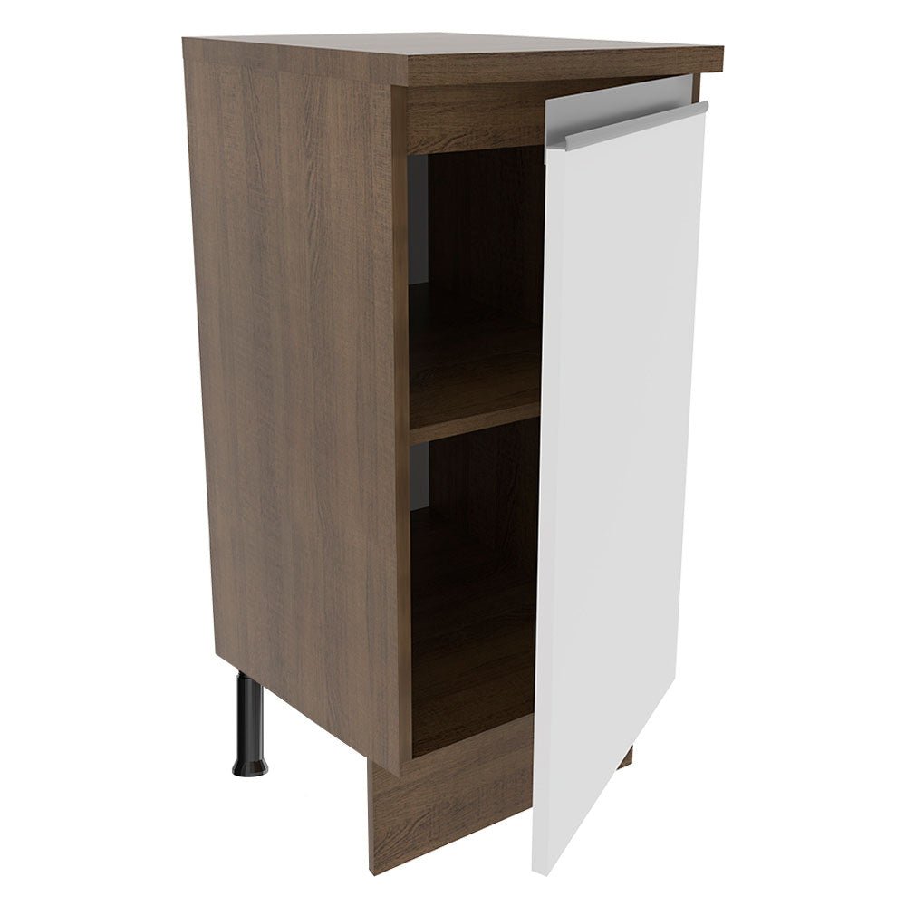 Mueble Inferior de Cocina Glamy Marron y Blanco 35x84cm con Mesón de Madera y sin Estufa con 2 Entrepaños - MUEBLES INFERIORES DE COCINA | Bylmo