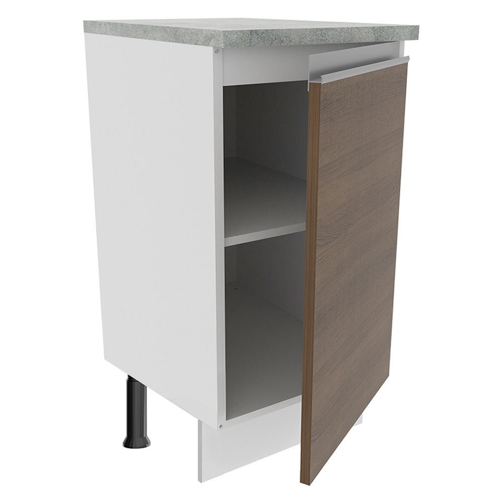Mueble Inferior de Cocina Glamy Blanco y Marron 40x84cm con Mesón de Madera y sin Estufa con 2 Entrepaños - MUEBLES INFERIORES DE COCINA | Bylmo