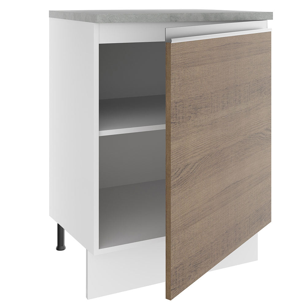 Mueble Inferior de Cocina Glamy Blanco y Marron 60x84cm con Mesón de Madera y sin Estufa con 2 Entrepaños - MUEBLES INFERIORES DE COCINA | Bylmo