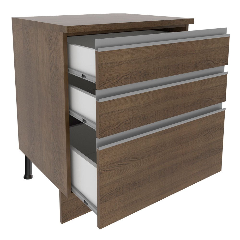 Mueble Inferior de Cocina Glamy Marron 60x84cm con Mesón de Madera y sin Estufa con 3 Cajones - MUEBLES INFERIORES DE COCINA | Bylmo