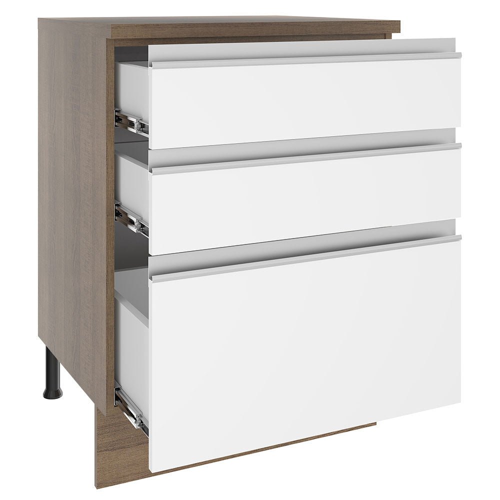 Mueble Inferior de Cocina Glamy Marron y Blanco 60x84cm con Mesón de Madera y sin Estufa con 3 Cajones - MUEBLES INFERIORES DE COCINA | Bylmo