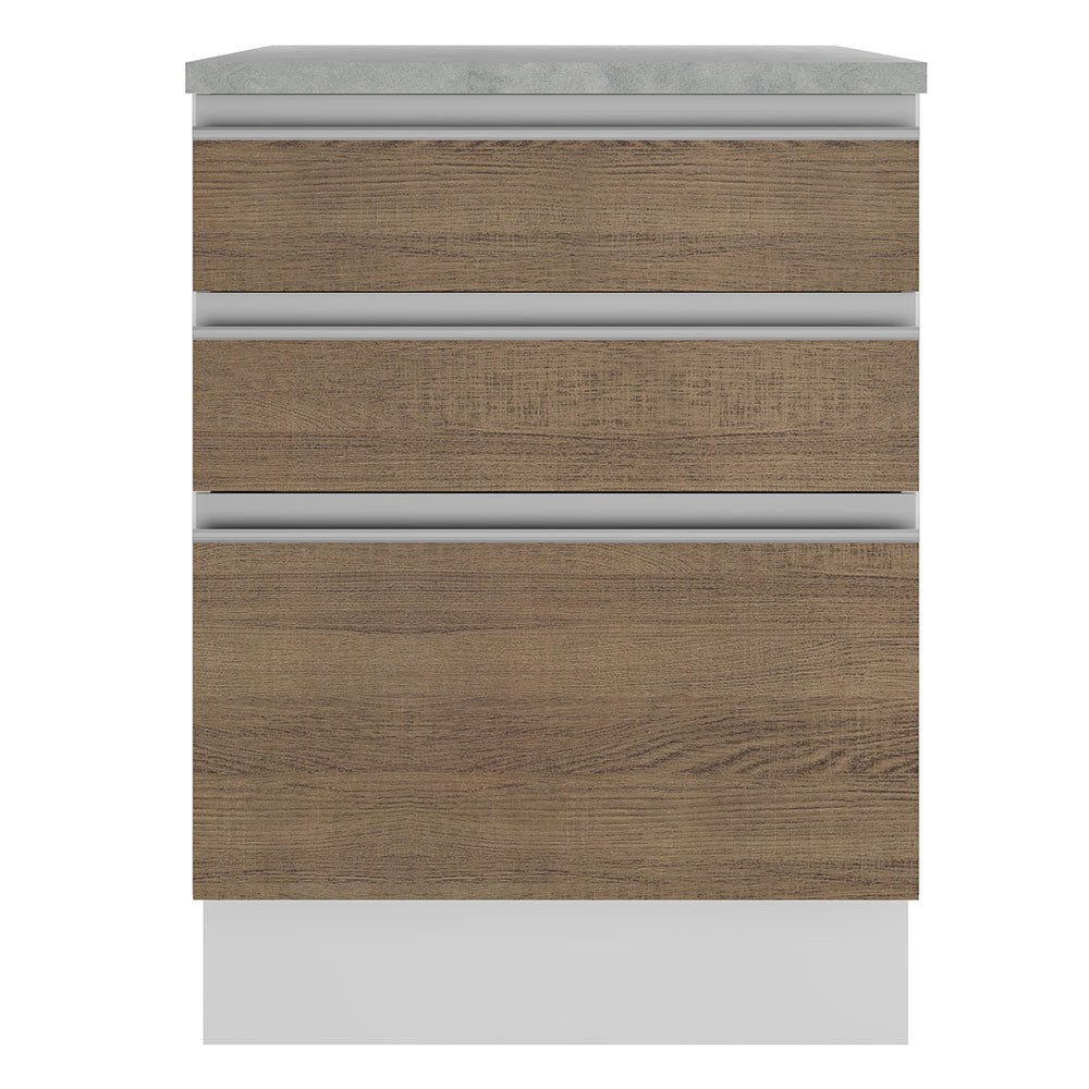 Mueble Inferior de Cocina Glamy Blanco y Marron 60x84cm con Mesón de Madera y sin Estufa con 3 Cajones - MUEBLES INFERIORES DE COCINA | Bylmo