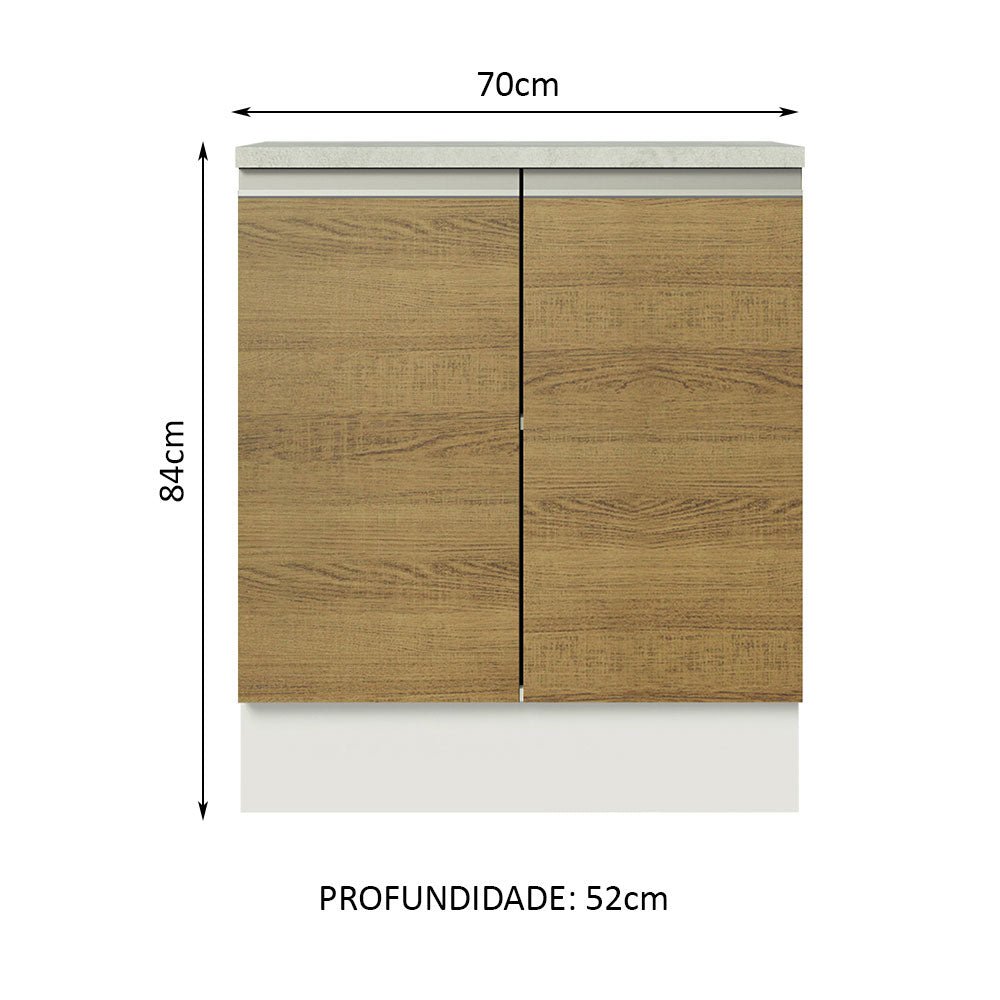 Mueble Inferior de Cocina Glamy Blanco 70x84cm con Mesón de Madera y sin Estufa con 2 Entrepaños - MUEBLES INFERIORES DE COCINA | Bylmo