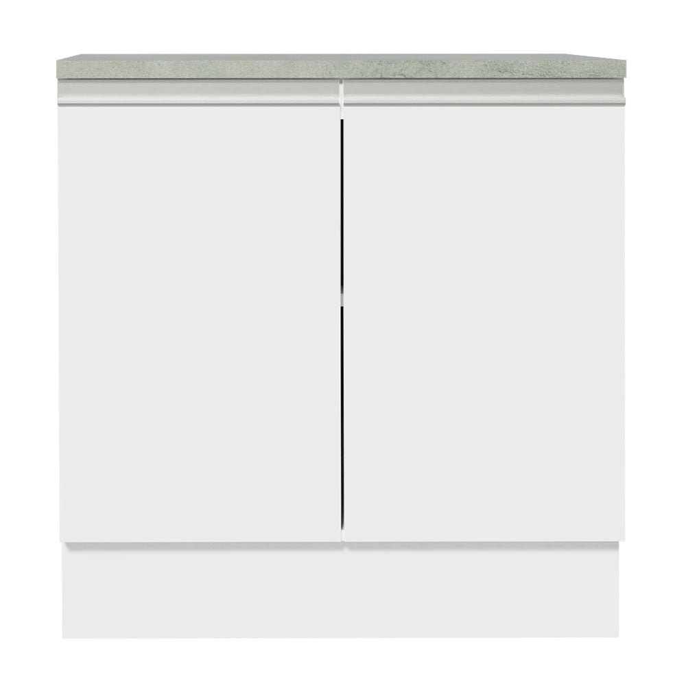 Mueble Inferior de Cocina Glamy Blanco 80x84cm con Mesón de Madera y sin Estufa con 2 Entrepaños - MUEBLES INFERIORES DE COCINA | Bylmo