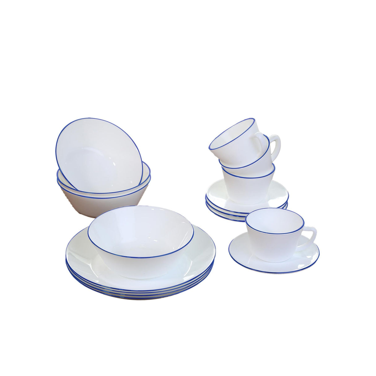 Juego de Vajillas de 16 Piezas Vitrocerámica Blanco y Azul 24x2.5cm para Cuatro Puestos con Acabado Brillante - VAJILLA | Bylmo