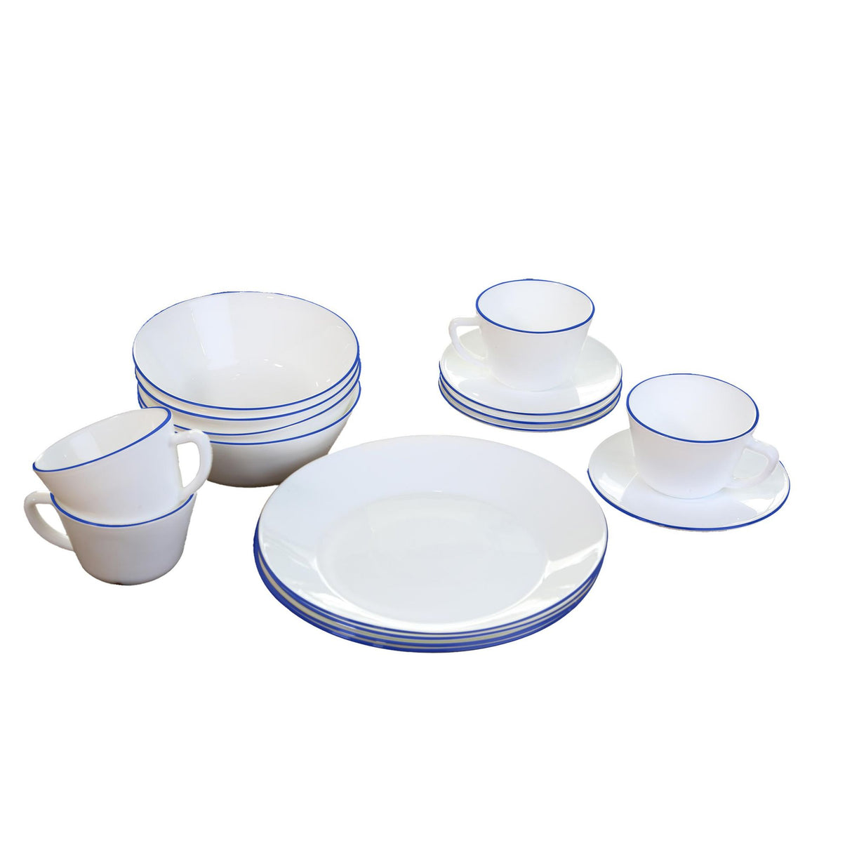 Juego de Vajillas de 16 Piezas Vitrocerámica Blanco y Azul 24x2.5cm para Cuatro Puestos con Acabado Brillante - VAJILLA | Bylmo