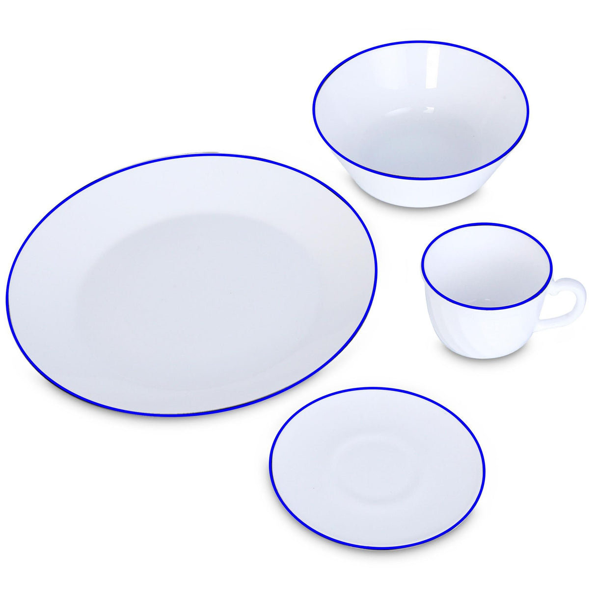Juego de Vajillas de 16 Piezas Vitrocerámica Blanco y Azul 24x2.5cm para Cuatro Puestos con Acabado Brillante - VAJILLA | Bylmo