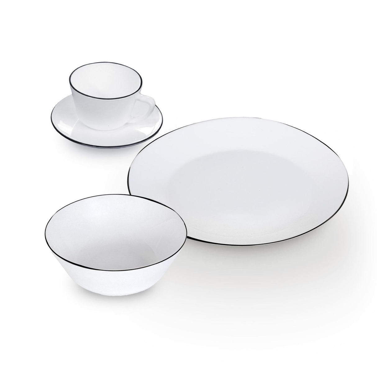 Juego de Vajillas de 16 Piezas Vitrocerámica Blanco y Negro 24x2.5cm para Cuatro Puestos con Acabado Brillante - VAJILLA | Bylmo