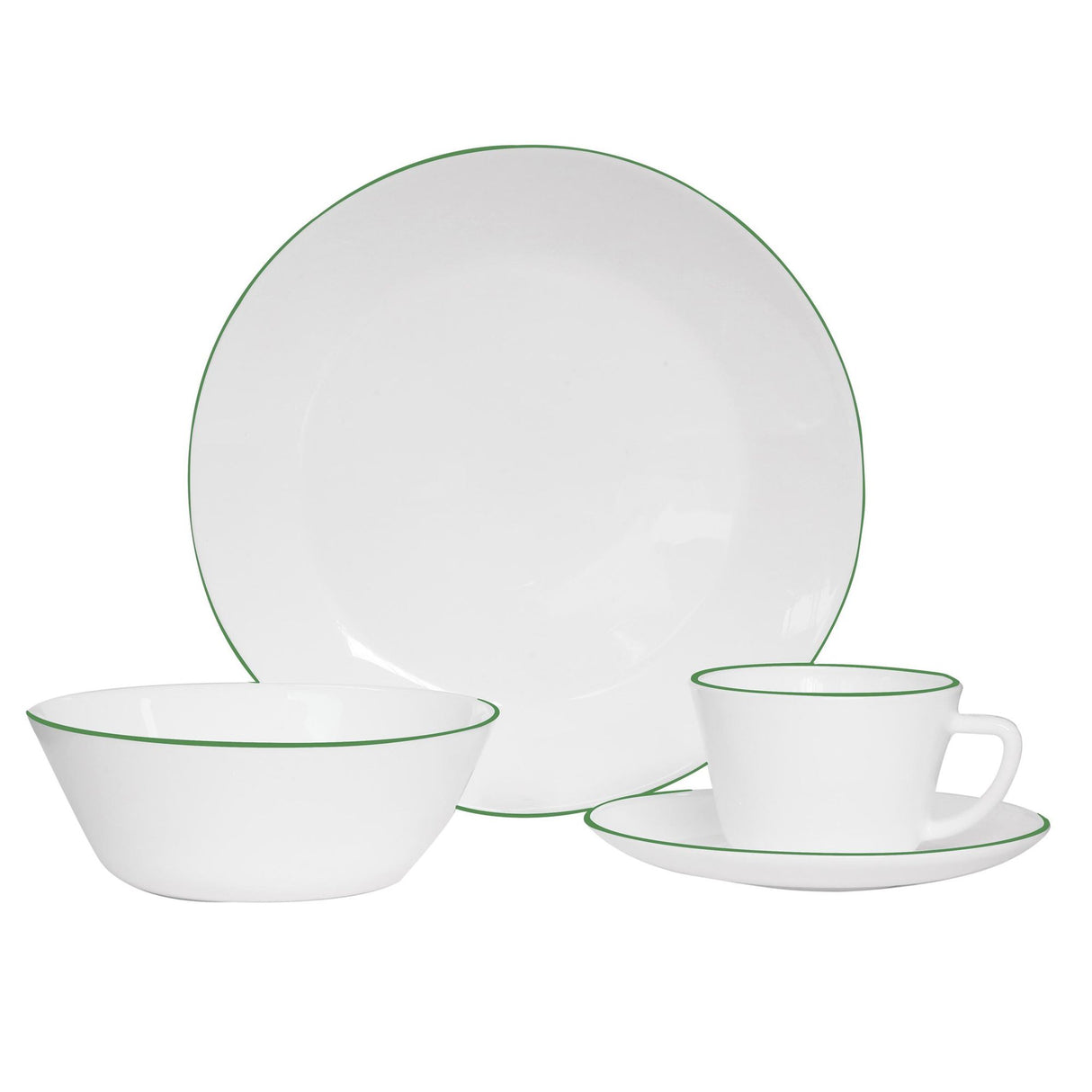 Juego de Vajillas de 16 Piezas Vitrocerámica Blanco y Verde 24x2.5cm para Cuatro Puestos con Acabado Brillante - VAJILLA | Bylmo