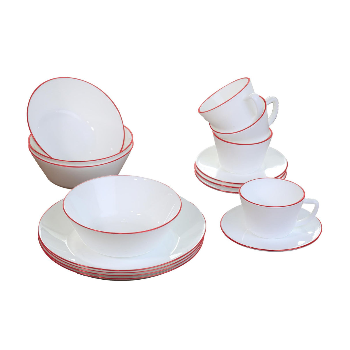Juego de Vajillas de 16 Piezas Vitrocerámica Blanco y rojo 24x2.5cm para Cuatro Puestos con Acabado Brillante - VAJILLA | Bylmo