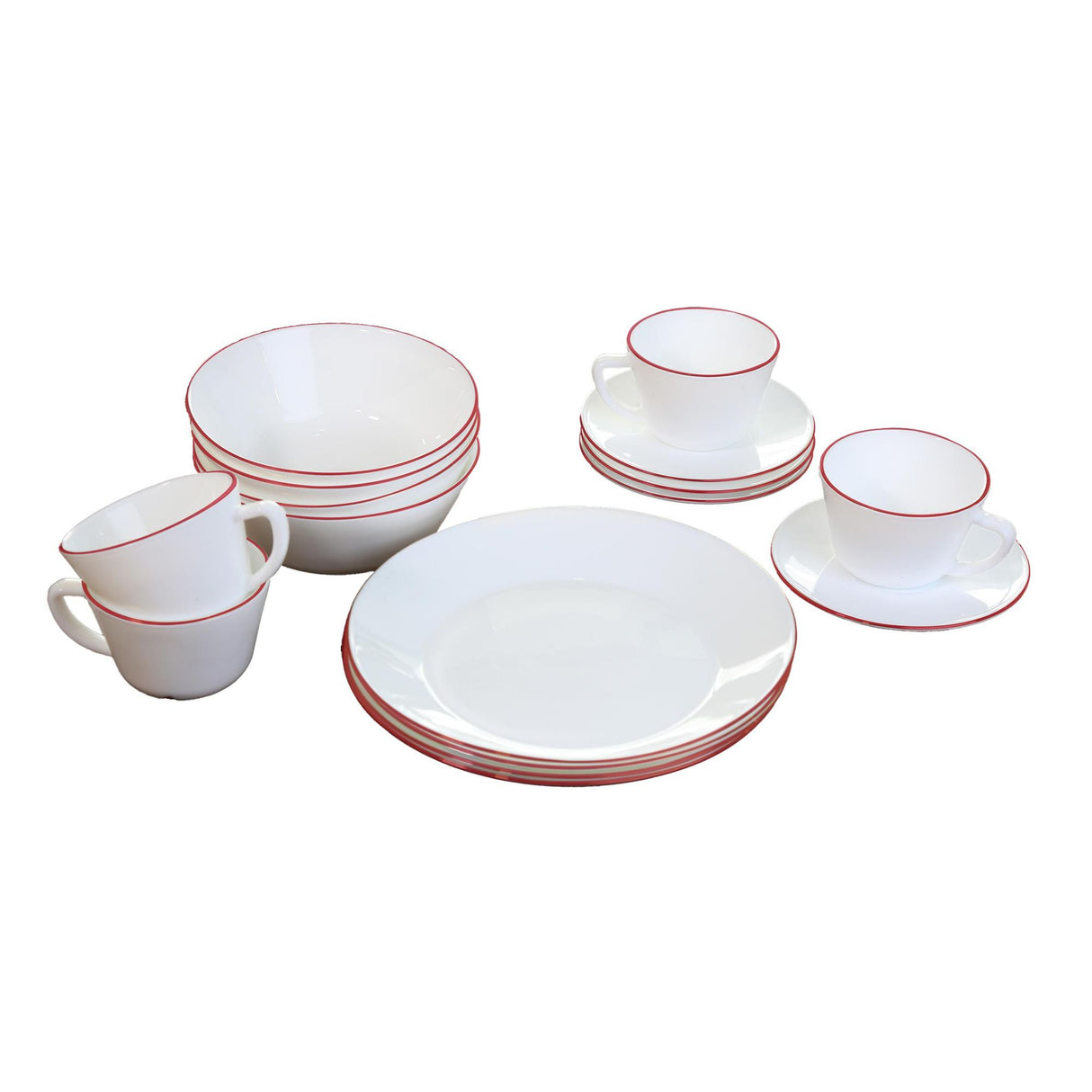 Juego de Vajillas de 16 Piezas Vitrocerámica Blanco y rojo 24x2.5cm para Cuatro Puestos con Acabado Brillante - VAJILLA | Bylmo