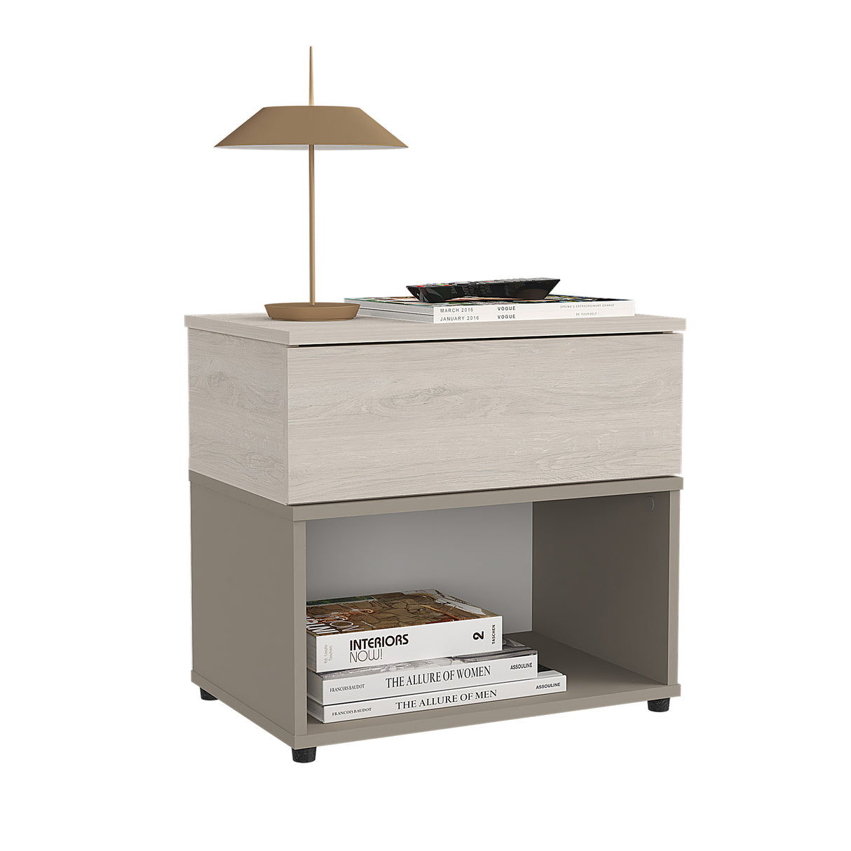 Mesa de Noche Chantilli y Taupe 53x50cm con Dos Entrepaños y con Patas - MESAS DE NOCHE | Bylmo