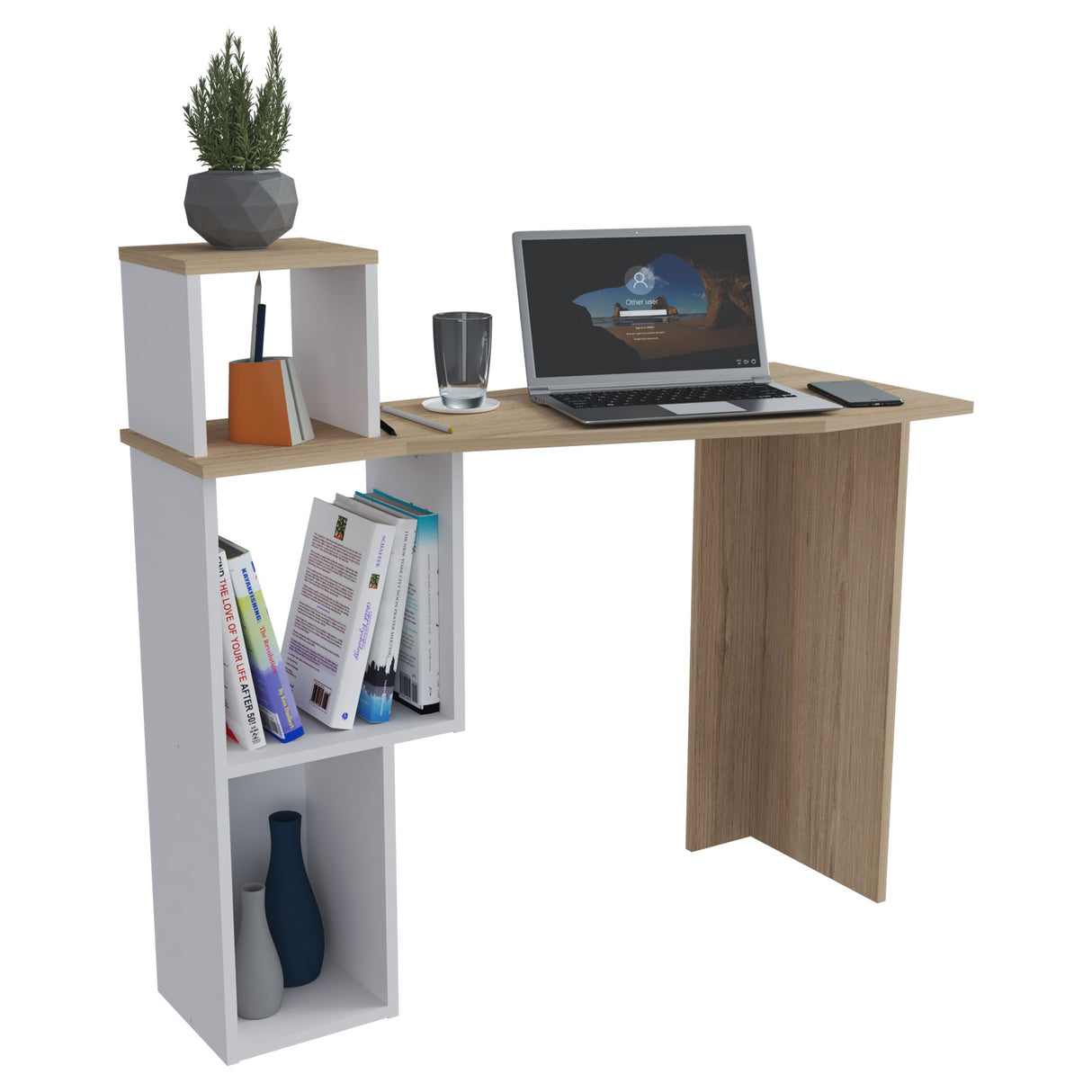 Escritorio Arena y Blanco 100x95cm con Organizador de Libros - ESCRITORIOS | Bylmo