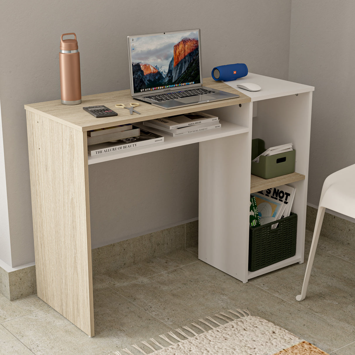 Escritorio Arena y Blanco 100x75cm con Organizador de Libros - ESCRITORIOS | Bylmo