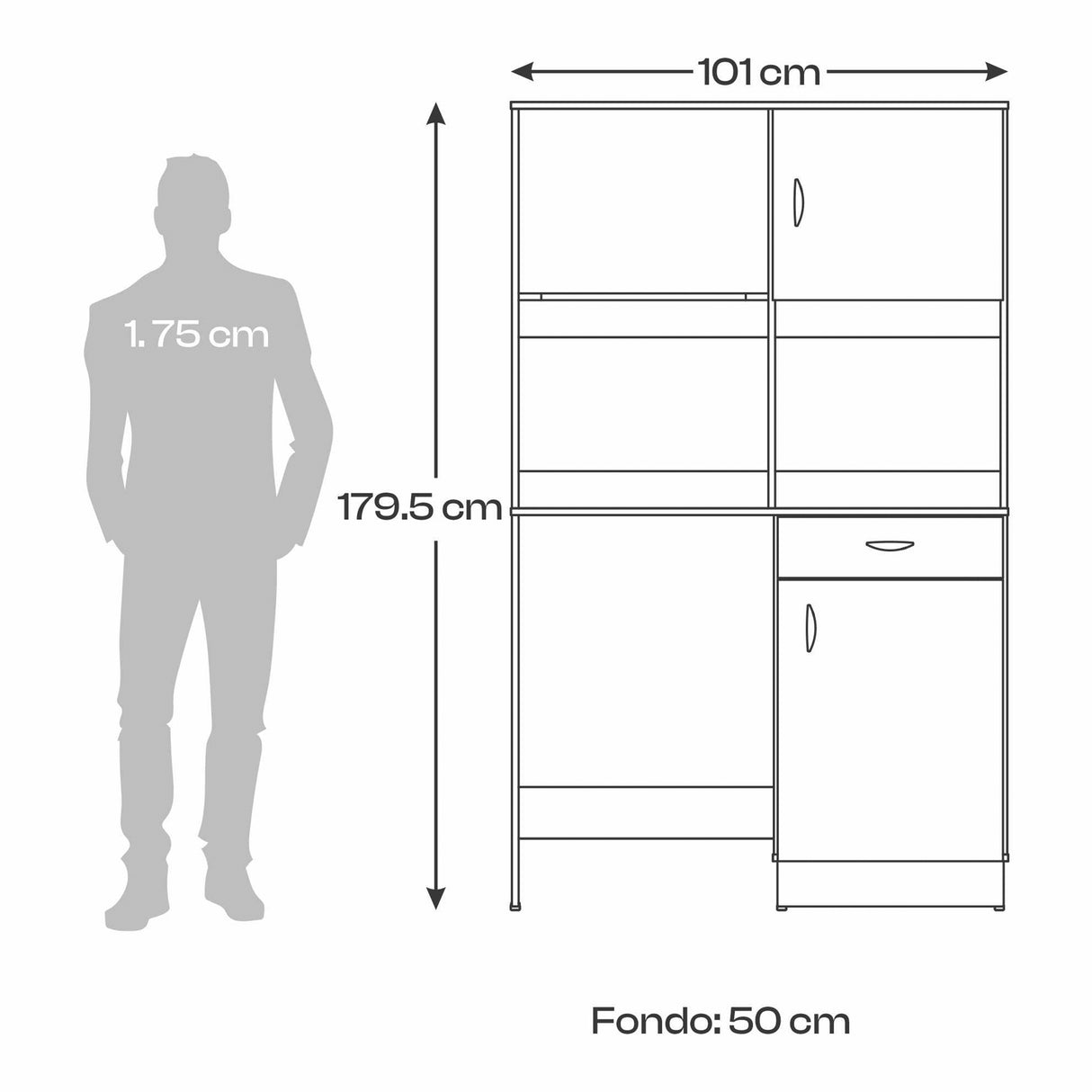 Alacena Blanco 110x179cm con Un Cajón y con Espacio para Microondas - ALACENAS Y MUEBLES MICROONDAS | Bylmo
