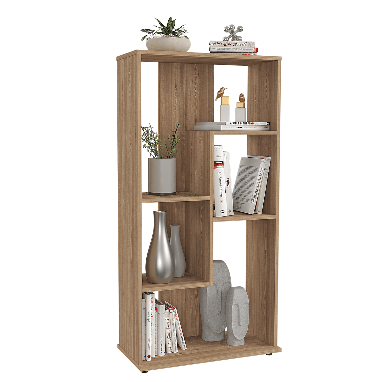 Biblioteca con Forma Irregular Amaretto 60x120cm con Cinco Entrepaños - BIBLIOTECAS Y ESTANTERIAS | Bylmo