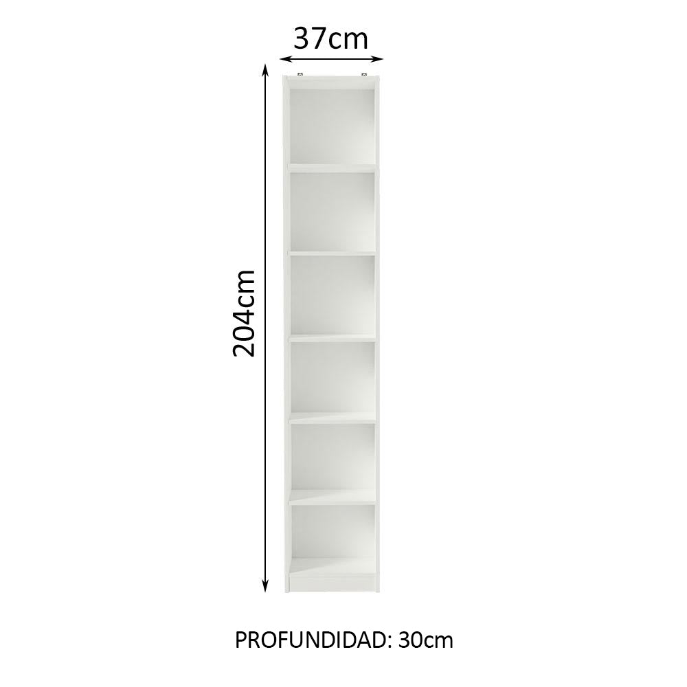 Estantería Blanco 37x204cm con Seis Compartimientos - BIBLIOTECAS Y ESTANTERIAS | Bylmo