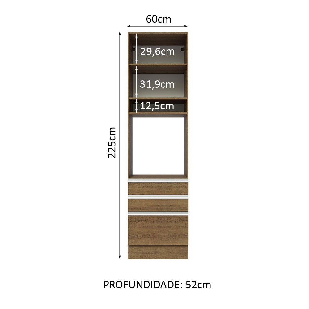 Mueble Microondas Glamy Marron 60x225cm con Tres Cajones y con Patas - ALACENAS Y MUEBLES MICROONDAS | Bylmo