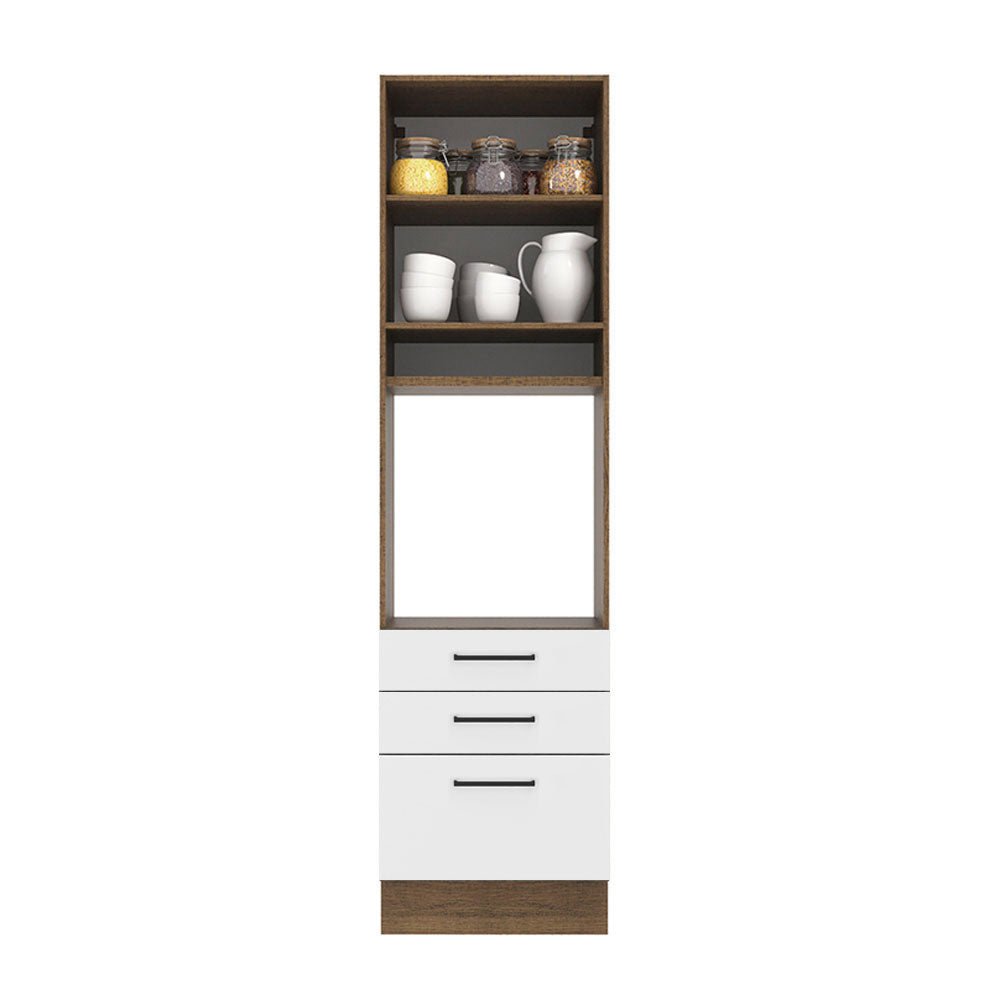 Mueble Microondas Agata Marron y Blanco 60x225cm con Tres Cajones y con Patas - ALACENAS Y MUEBLES MICROONDAS | Bylmo