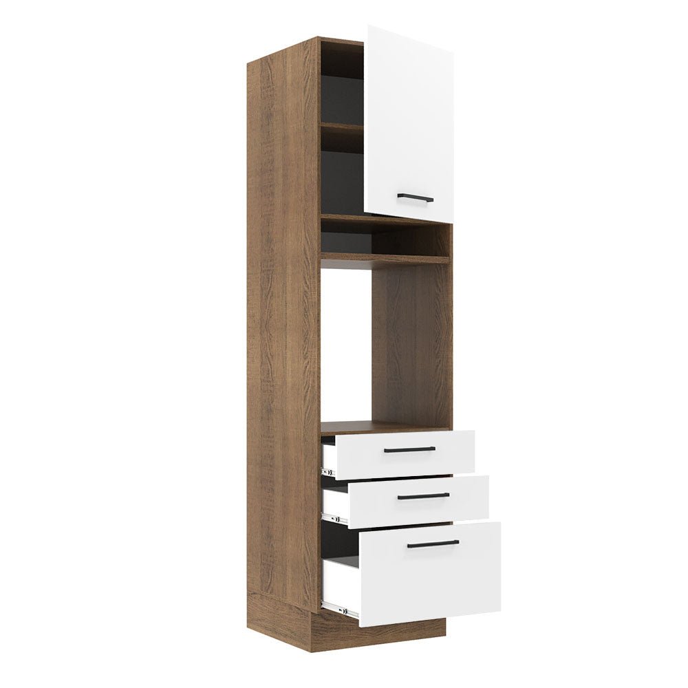 Mueble Microondas Agata Marron y Blanco 60x225cm con Tres Cajones y con Patas - ALACENAS Y MUEBLES MICROONDAS | Bylmo