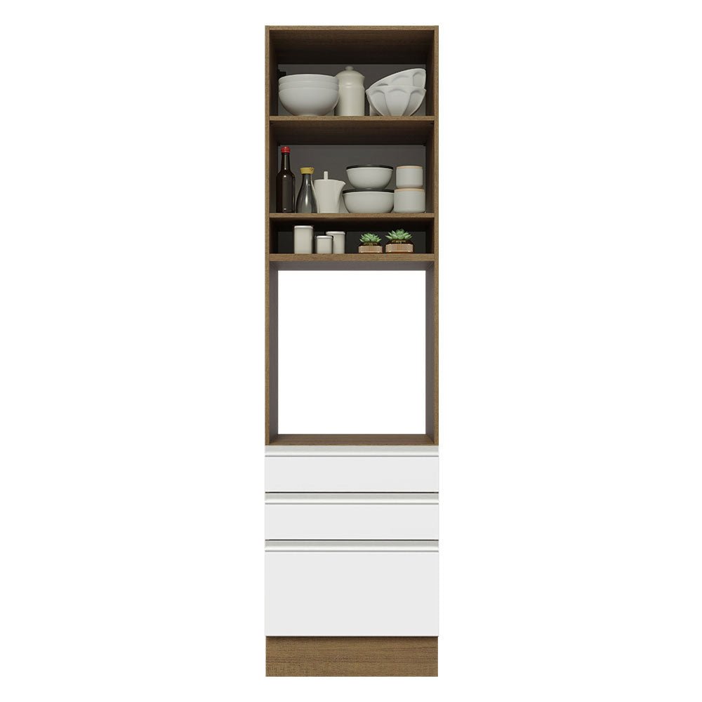Mueble Microondas Glamy Marron y Blanco 60x225cm con Tres Cajones y con Patas - ALACENAS Y MUEBLES MICROONDAS | Bylmo