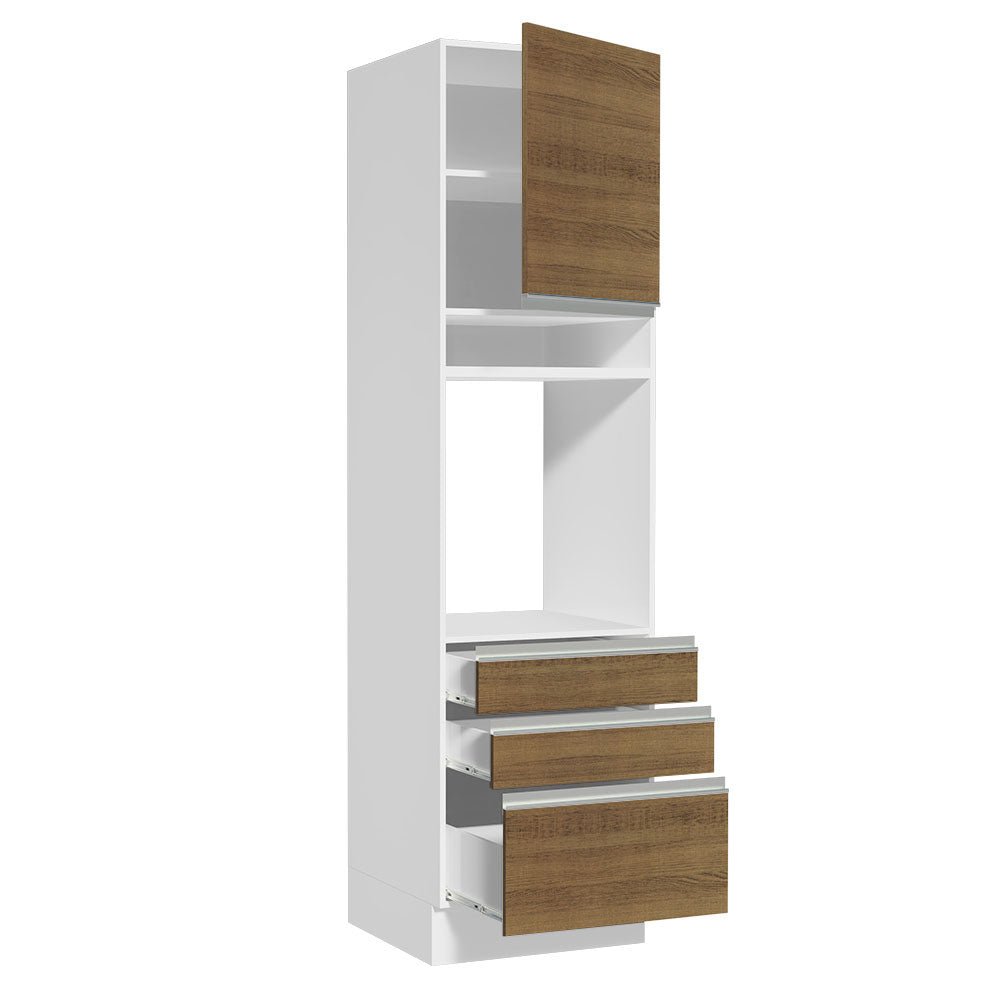 Mueble Microondas Glamy Blanco y Marron 60x225cm con Tres Cajones y con Patas - ALACENAS Y MUEBLES MICROONDAS | Bylmo