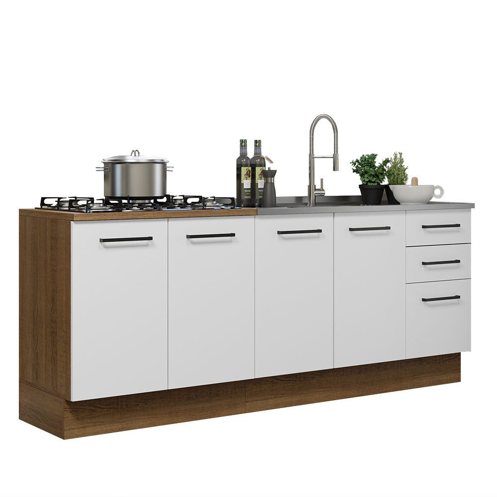 Set X 2 Muebles Inferiores de Cocina Agata Marron y Blanco 200x84cm sin Mesón sin Estufa y con Tres Cajones - MUEBLES INFERIORES DE COCINA | Bylmo