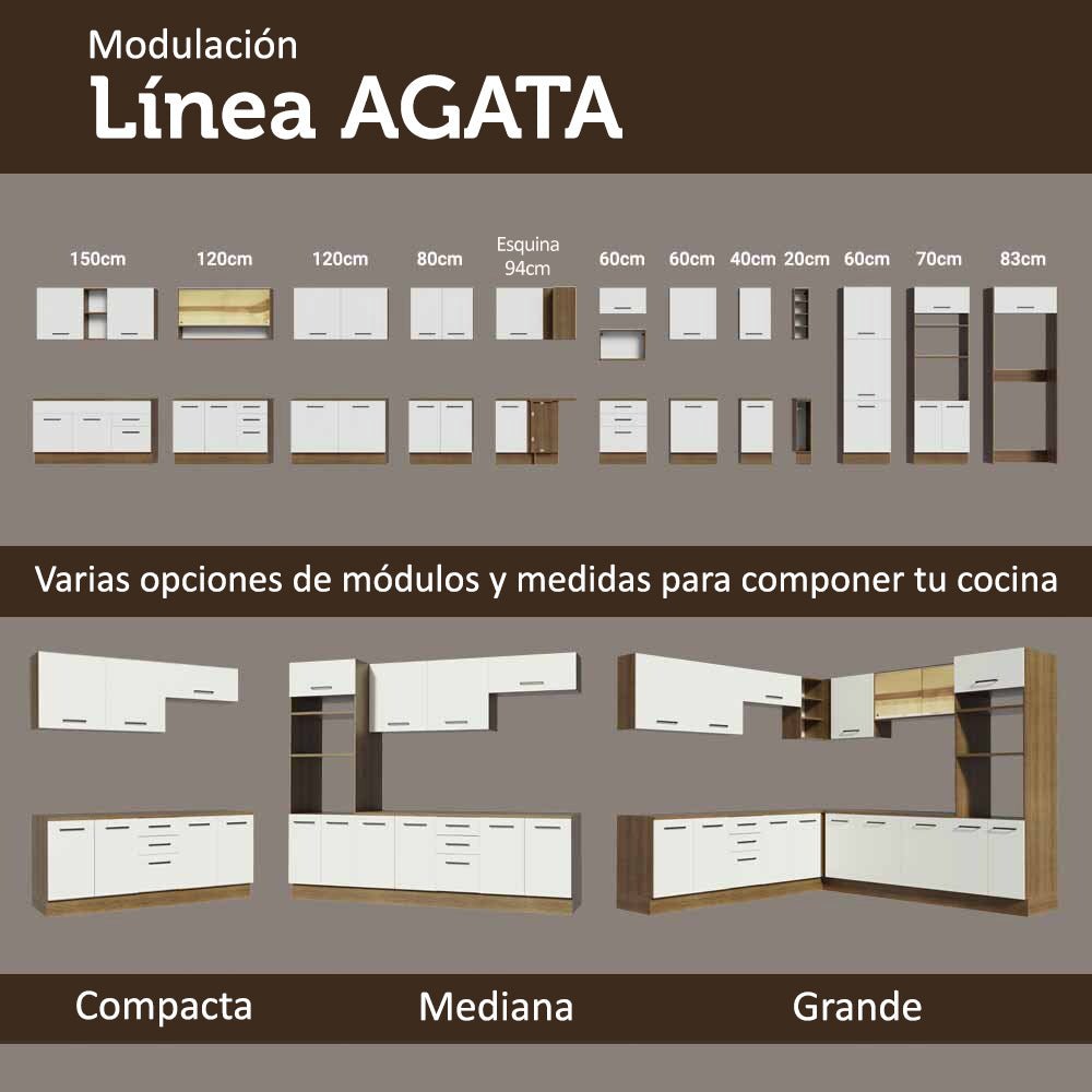 Set X 2 Muebles Inferiores de Cocina Agata Marron y Blanco 200x84cm sin Mesón sin Estufa y con Tres Cajones - MUEBLES INFERIORES DE COCINA | Bylmo