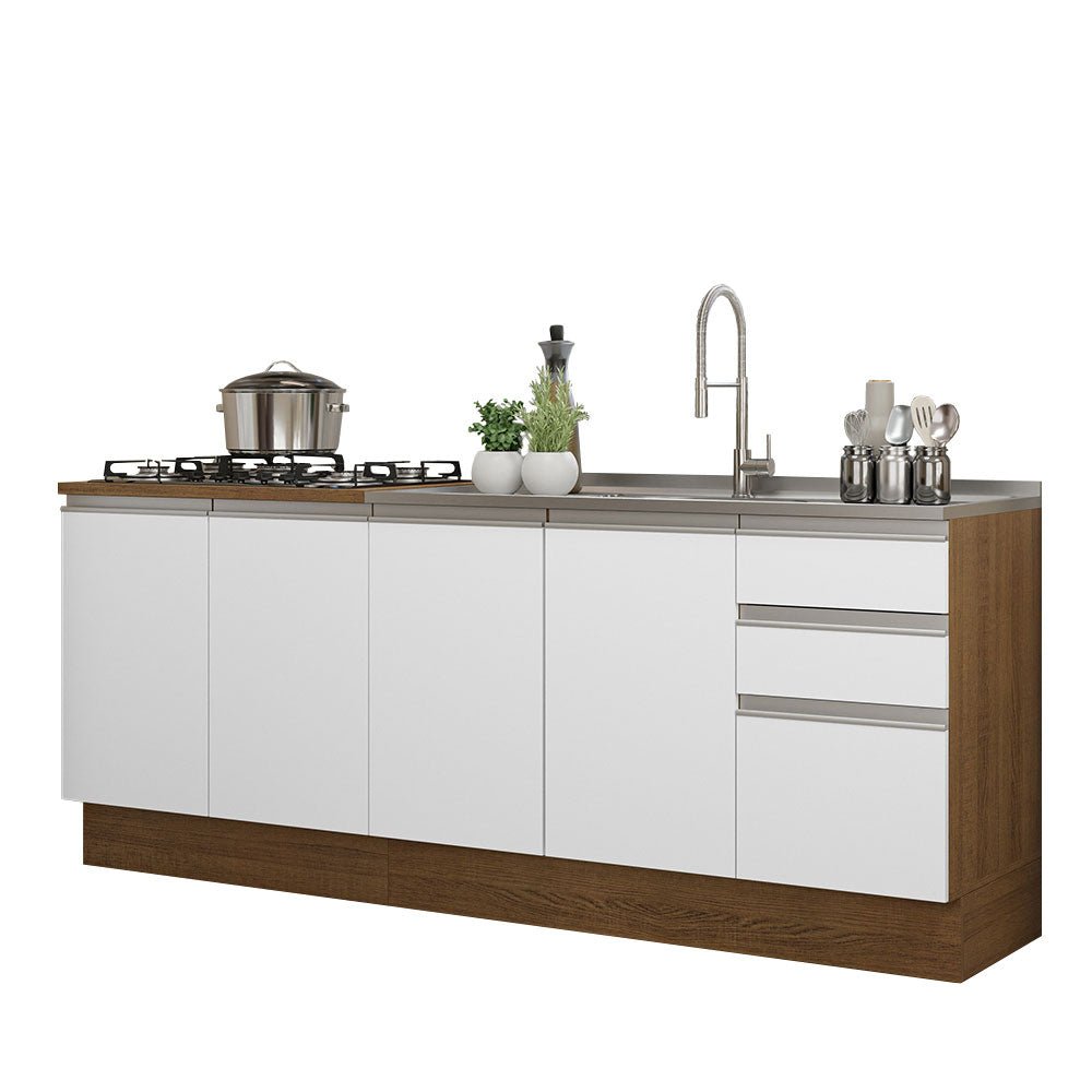 Set X 2 Muebles Inferiores de Cocina Glamy Marron y Blanco 200x84cm sin Mesón sin Estufa y con Tres Cajones - MUEBLES INFERIORES DE COCINA | Bylmo