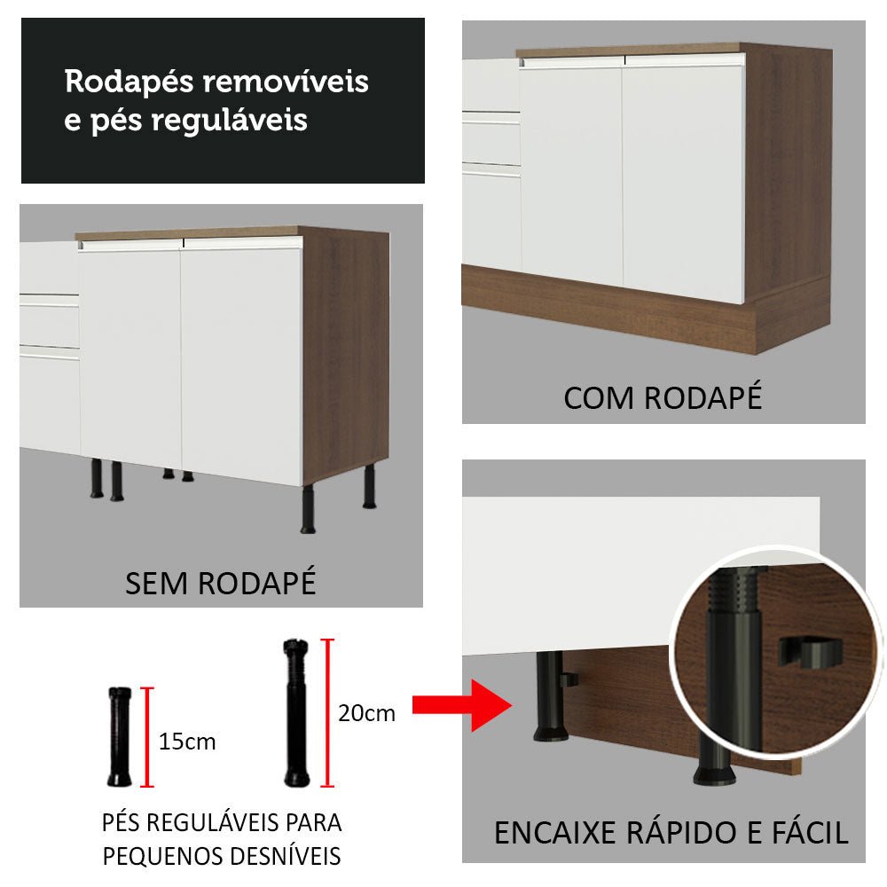 Set X 2 Muebles Inferiores de Cocina Glamy Marron y Blanco 200x84cm sin Mesón sin Estufa y con Tres Cajones - MUEBLES INFERIORES DE COCINA | Bylmo