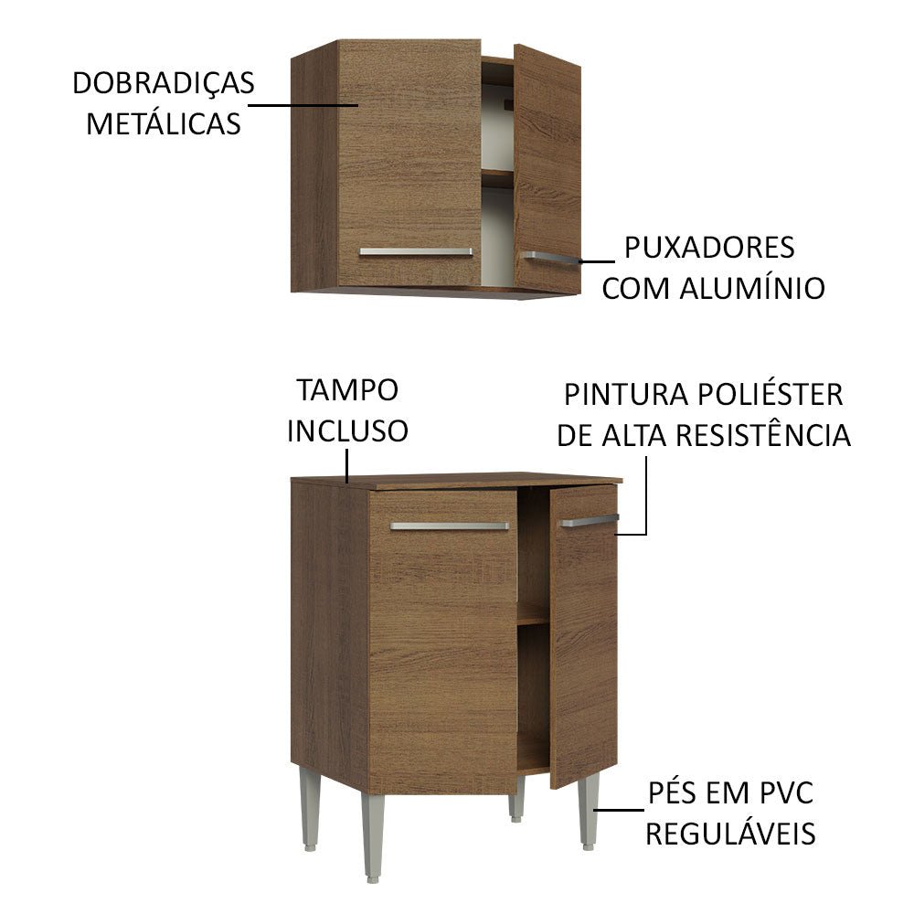 Cocina Emily Marron 64x186cm con Mesón de Madera y sin Estufa - COCINAS | Bylmo