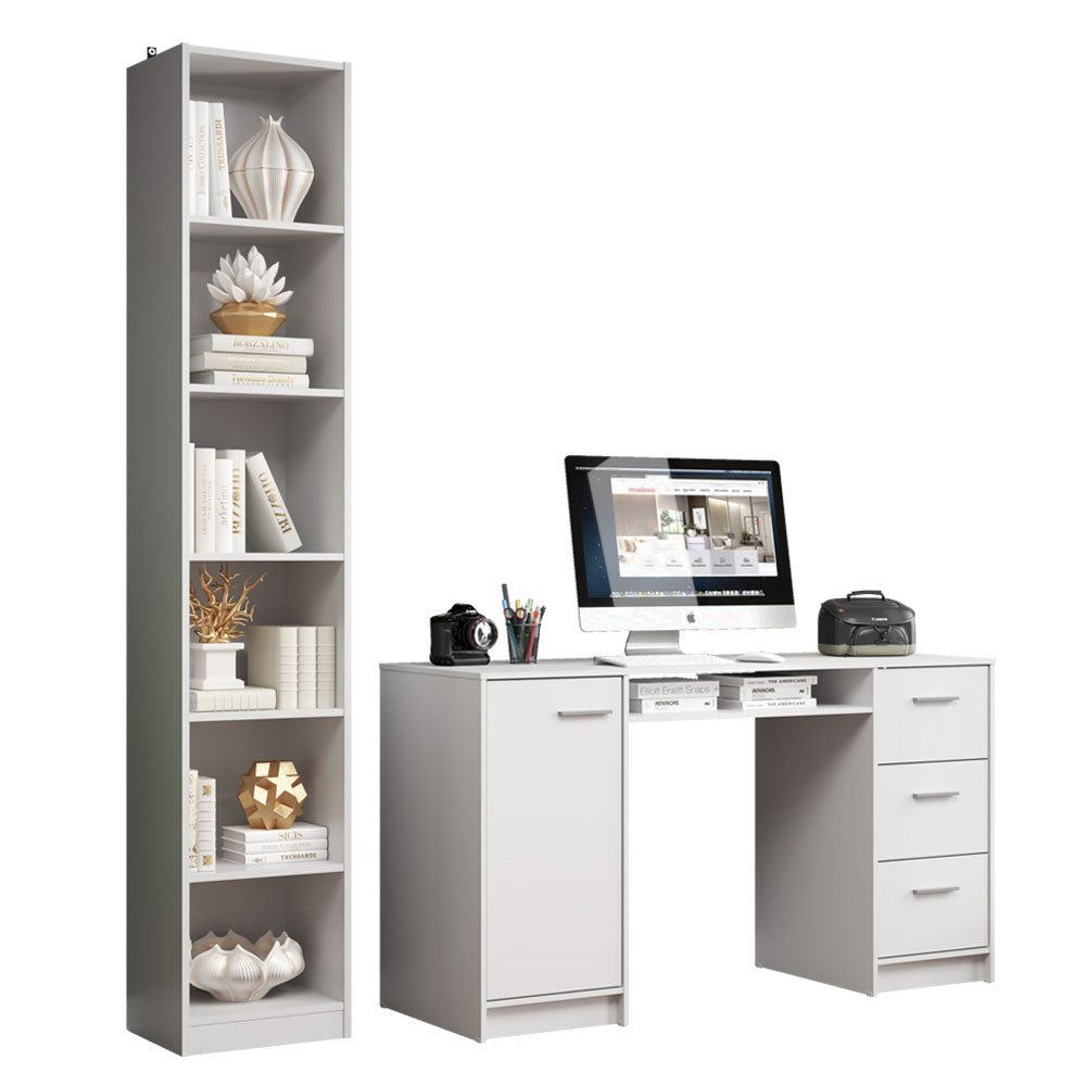 Combo Escritorio y Biblioteca Alaska Blanco 173x204cm con Tres Cajones y con Archivador - ESCRITORIOS | Bylmo