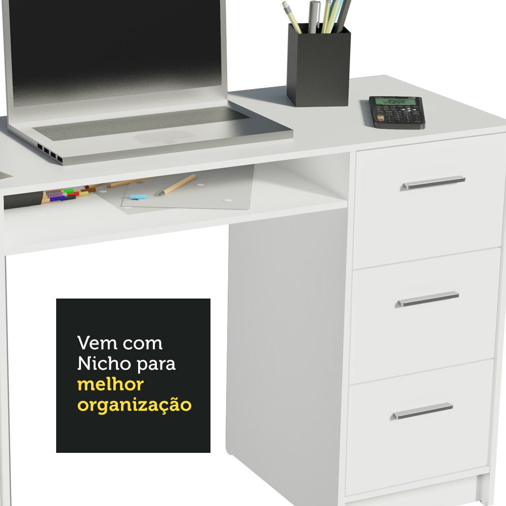 Combo Escritorio y Biblioteca Alaska Blanco 173x204cm con Tres Cajones y con Archivador - ESCRITORIOS | Bylmo