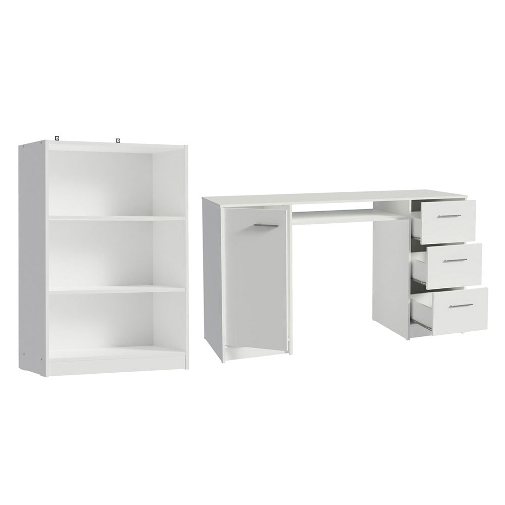 Combo Escritorio y Biblioteca Alaska Blanco 207x102cm con Tres Cajones y con Archivador - ESCRITORIOS | Bylmo