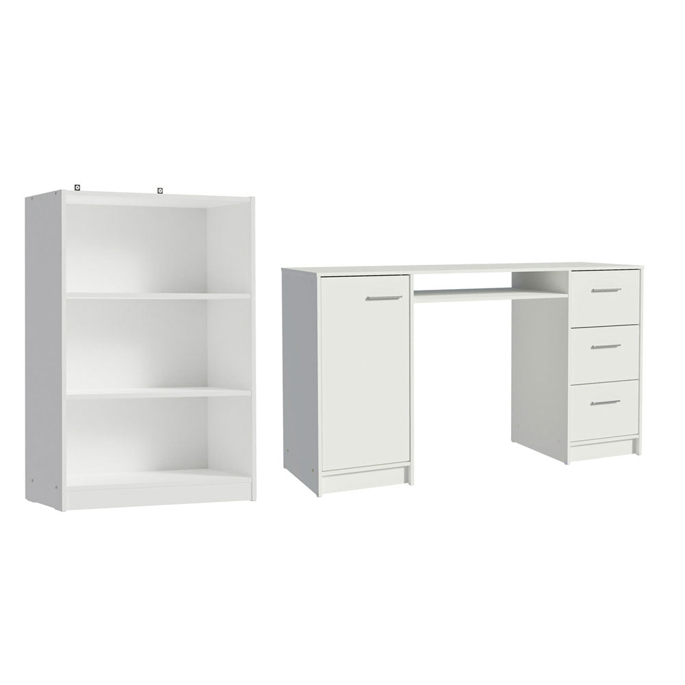 Combo Escritorio y Biblioteca Alaska Blanco 207x102cm con Tres Cajones y con Archivador - ESCRITORIOS | Bylmo