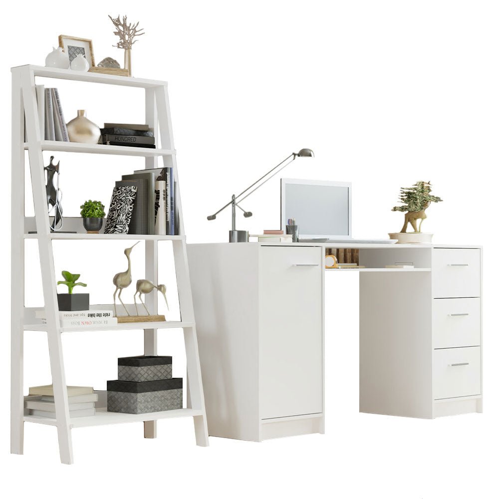 Combo Escritorio y Biblioteca Alaska Blanco 136x77cm con Tres Cajones y con Archivador - ESCRITORIOS | Bylmo