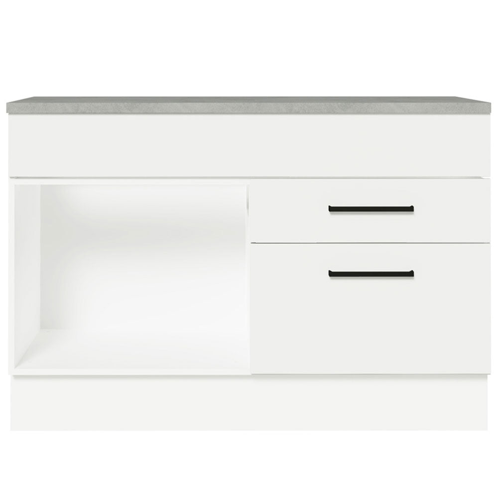 Mueble Inferior de Cocina Agata Blanco 120x84cm con Mesón de Madera sin Estufa y con Dos Cajones - MUEBLES INFERIORES DE COCINA | Bylmo