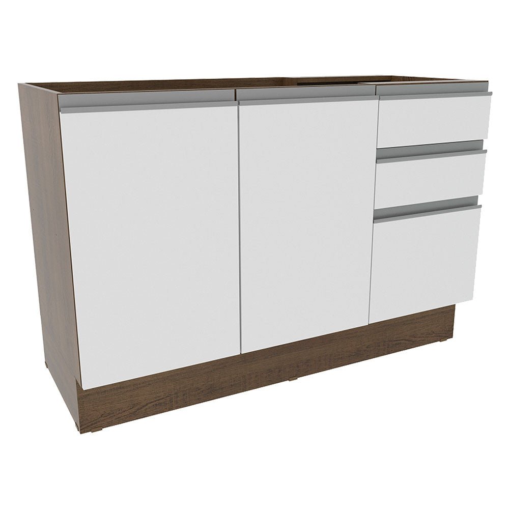 Mueble Inferior de Cocina Glamy Marron y Blanco 120x81cm sin Mesón sin Estufa y con Tres Cajones - MUEBLES INFERIORES DE COCINA | Bylmo