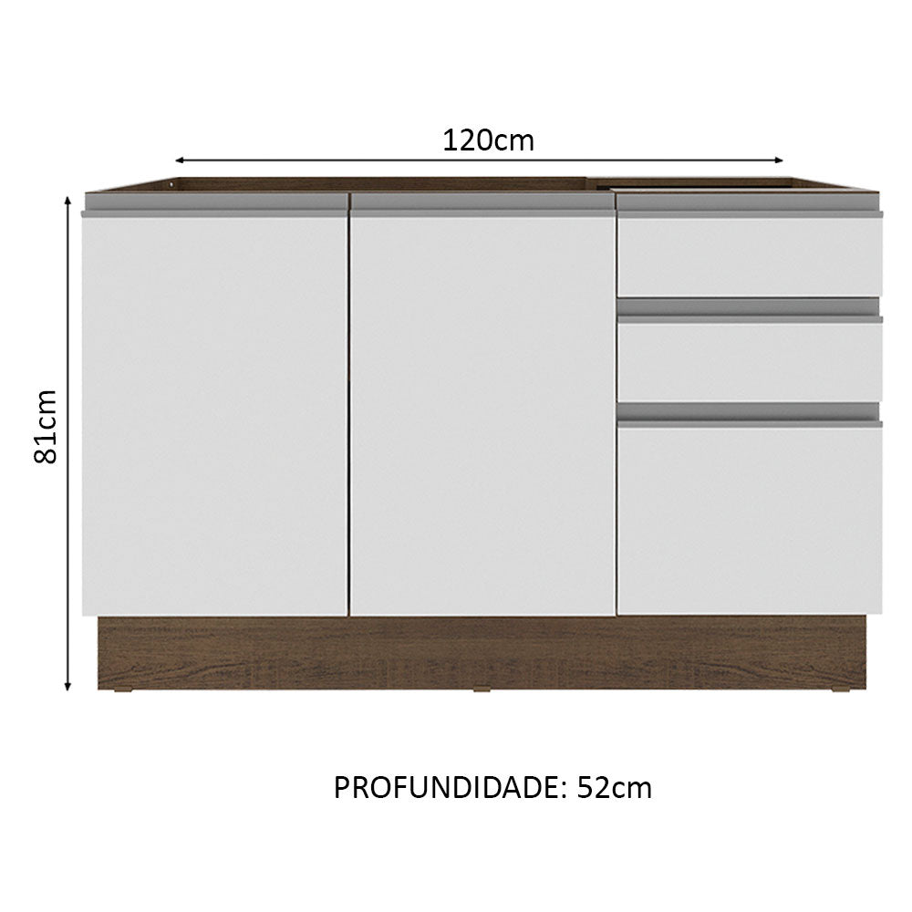 Mueble Inferior de Cocina Glamy Marron y Blanco 120x81cm sin Mesón sin Estufa y con Tres Cajones - MUEBLES INFERIORES DE COCINA | Bylmo