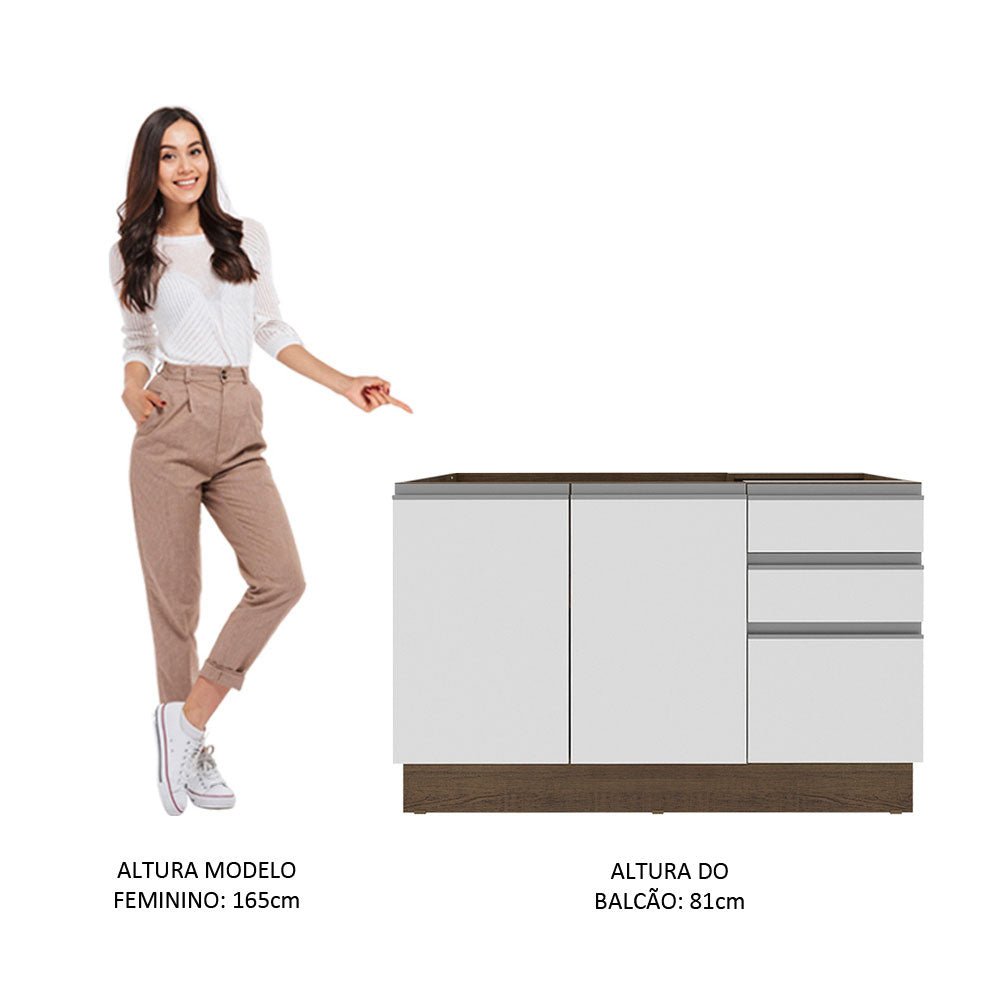 Mueble Inferior de Cocina Glamy Marron y Blanco 120x81cm sin Mesón sin Estufa y con Tres Cajones - MUEBLES INFERIORES DE COCINA | Bylmo