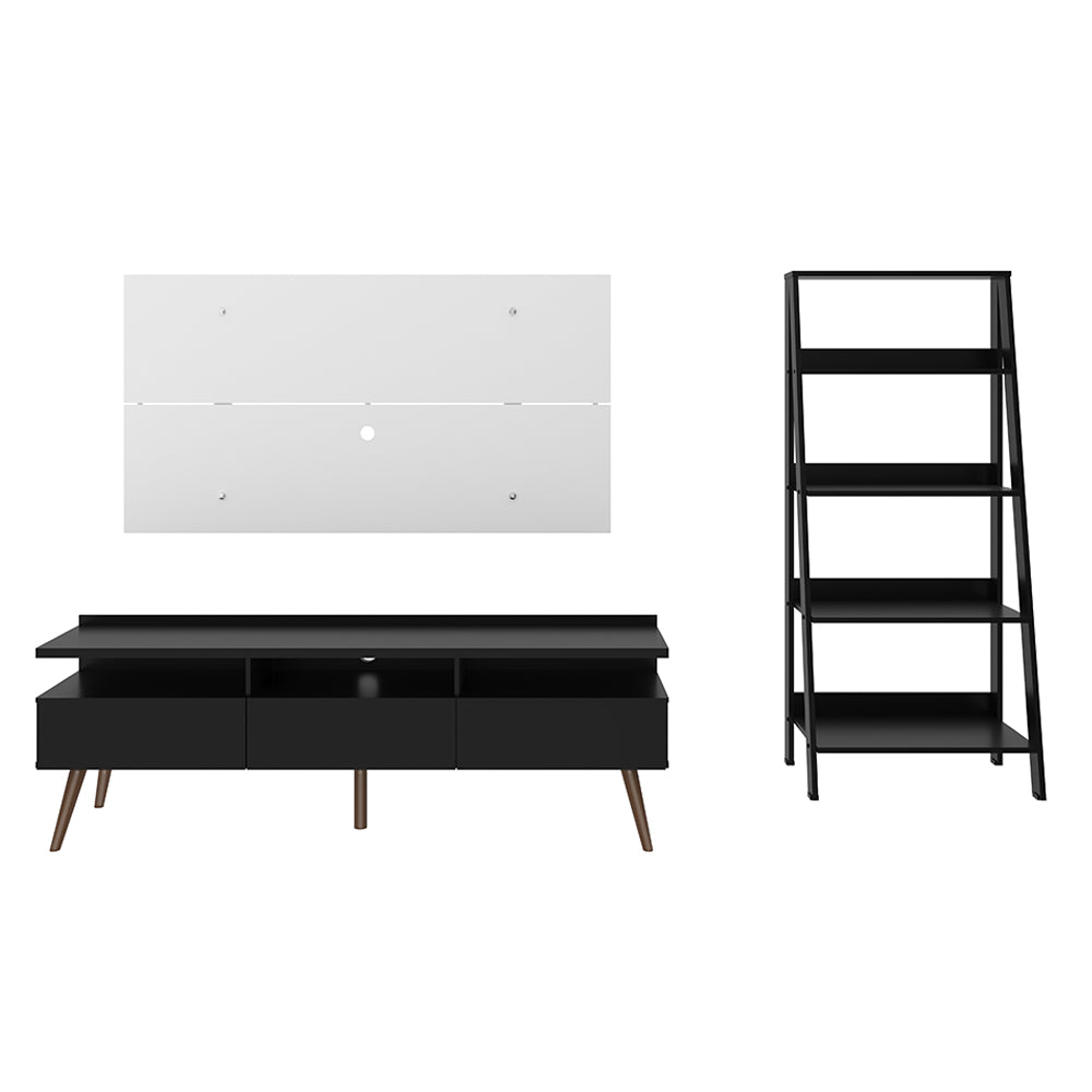 Combo Mueble de TV y Biblioteca Negro y Blanco 61x140cm para TV Hasta 55 Pulgadas con Seis Compartimientos y Ranura para Cables - MUEBLES DE TV | Bylmo