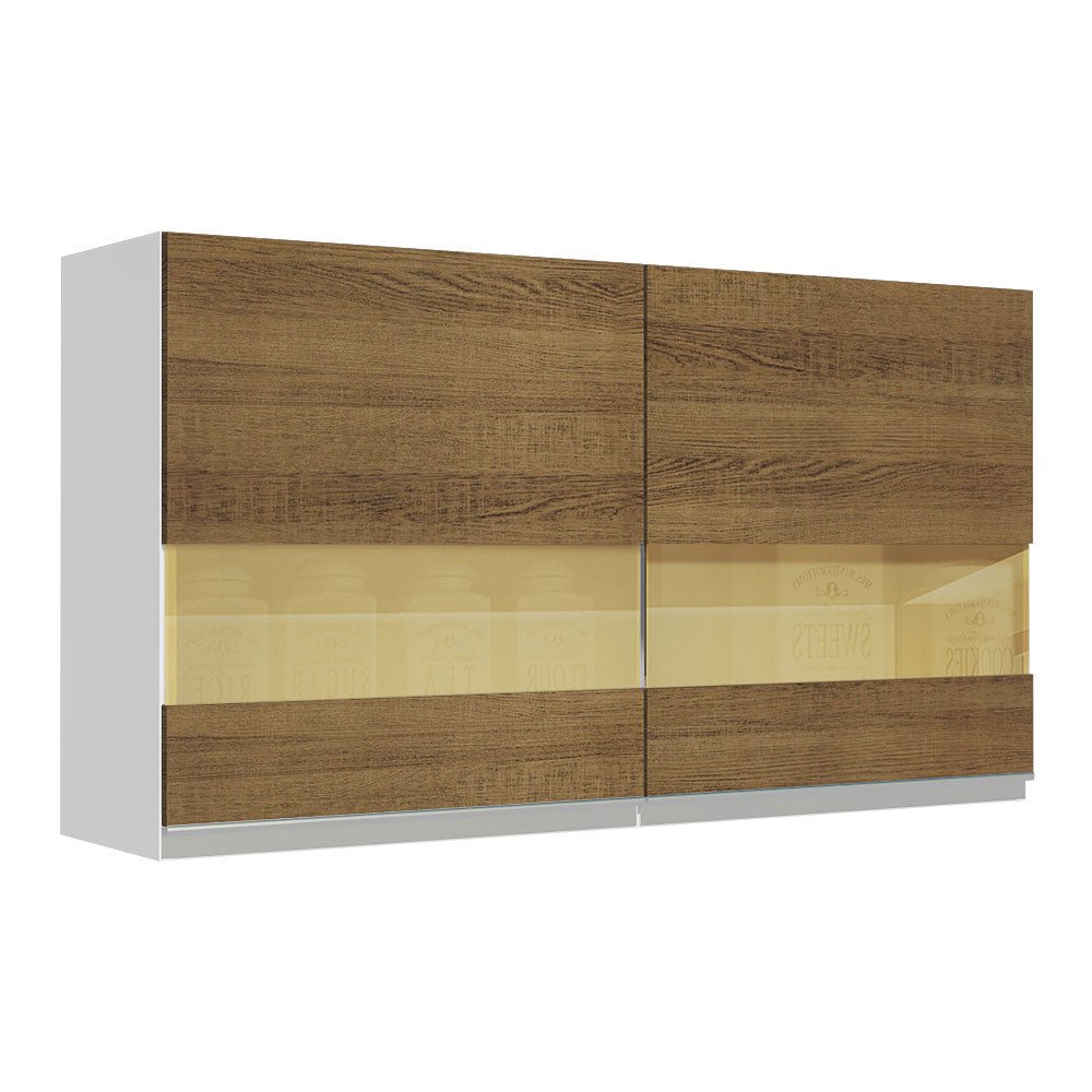 Gabinete de Cocina Glamy Blanco y Marron 120x66cm Flotante con Dos Puertas y Vidrios Reflectantes - ALACENAS Y MUEBLES MICROONDAS | Bylmo