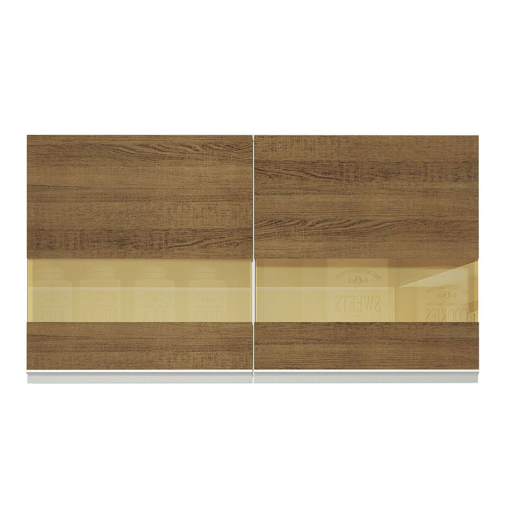 Gabinete de Cocina Glamy Blanco y Marron 120x66cm Flotante con Dos Puertas y Vidrios Reflectantes - ALACENAS Y MUEBLES MICROONDAS | Bylmo