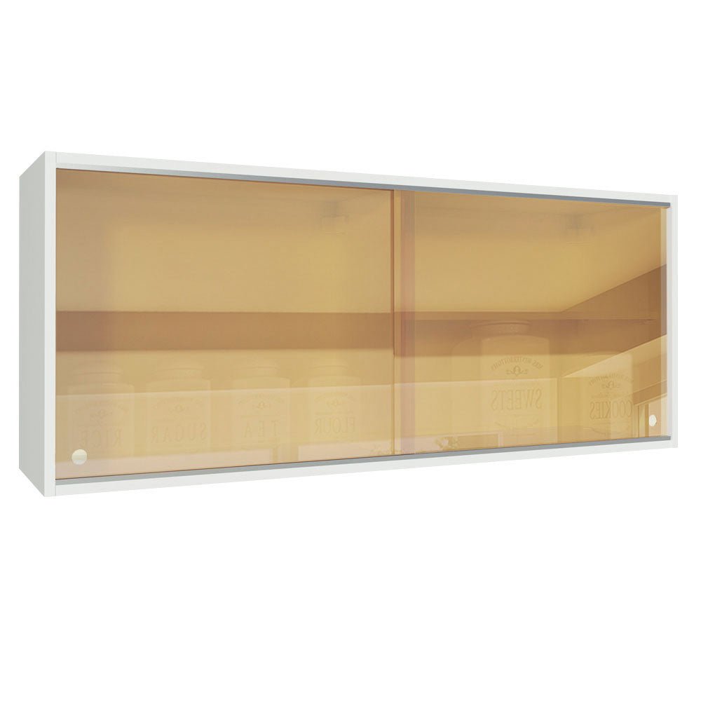 Gabinete de Cocina Glamy Blanco 120x50cm Flotante con Dos Puertas y Vidrios Reflectantes - ALACENAS Y MUEBLES MICROONDAS | Bylmo