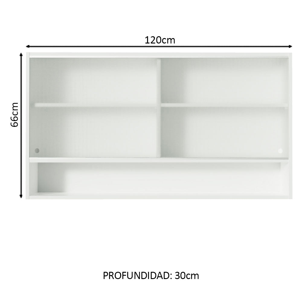 Gabinete de Cocina Glamy Blanco 120x66cm Flotante con Dos Puertas Corredizas de Cristal - ALACENAS Y MUEBLES MICROONDAS | Bylmo