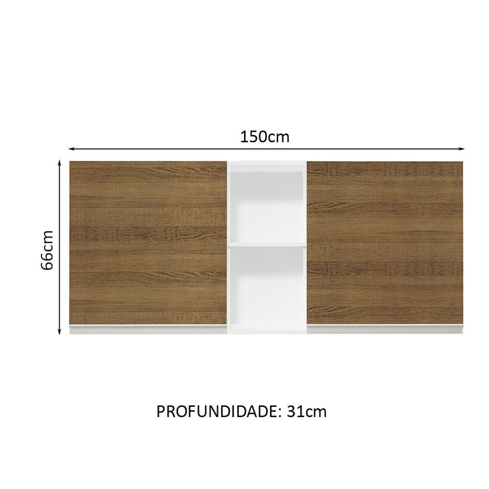 Gabinete de Cocina Glamy Blanco y Marron 150x66cm Flotante con Dos Puertas - ALACENAS Y MUEBLES MICROONDAS | Bylmo