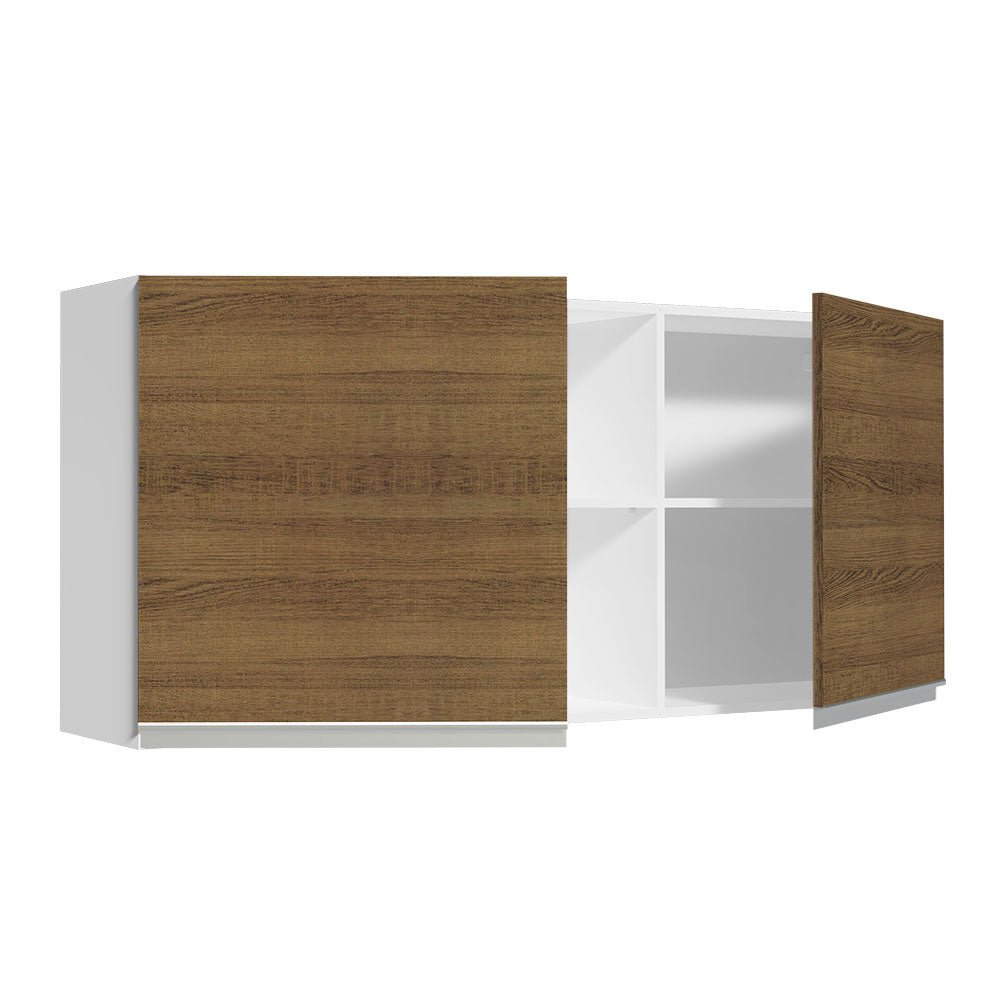 Gabinete de Cocina Glamy Blanco y Marron 150x66cm Flotante con Dos Puertas - ALACENAS Y MUEBLES MICROONDAS | Bylmo