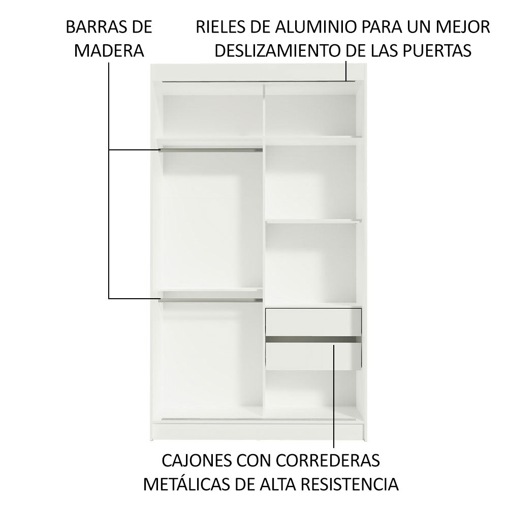 Closet Tokio Blanco y Negro 109x218cm con Dos Cajones y con Cinco Entrepaños - CLOSETS | Bylmo