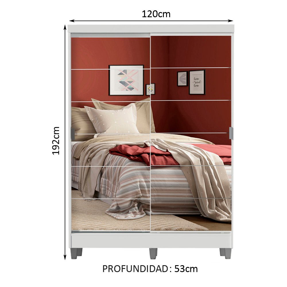 Closet Luke Blanco 120x192cm con Espejo con Dos Cajones y con Tres Entrepaños - CLOSETS | Bylmo