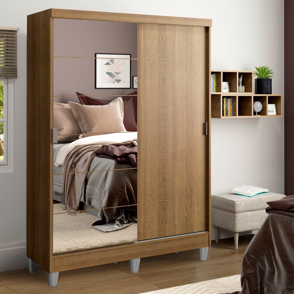 Closet Luke Marron 120x192cm con Un Espejo con Dos Cajones y con Tres Entrepaños - CLOSETS | Bylmo
